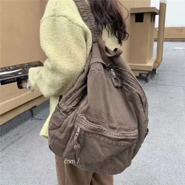 Xajzpa Vintage Backpack for Women Canvas Women Rucksack Zipper Casual Medium-Capacity Preppy Style Female Bag